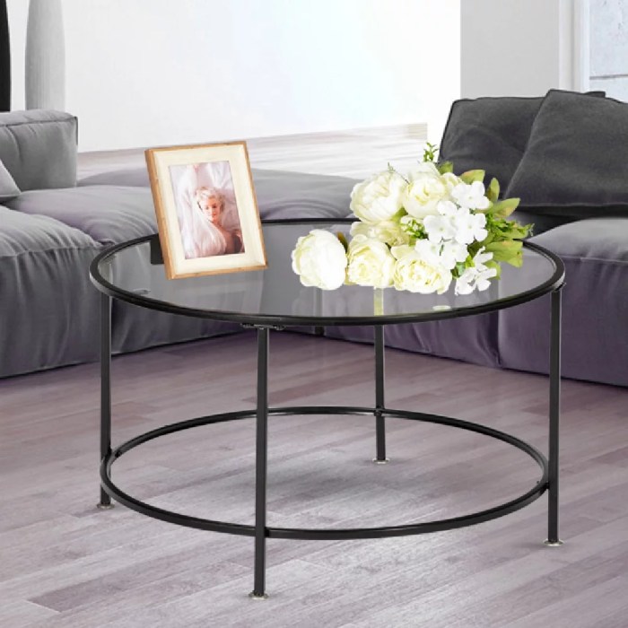 Coffee table glass gold round ebay trim satin elegant