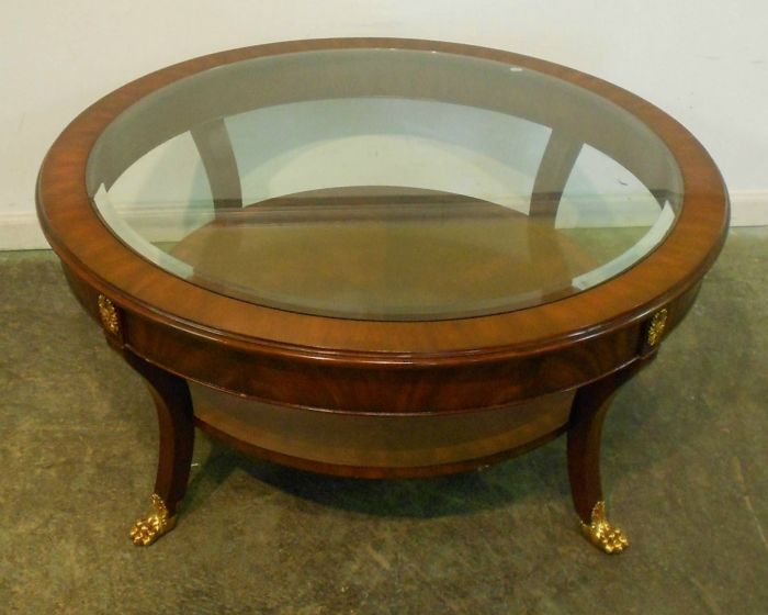 Coffee glass table round wood tables top mahogany decoration furniture small pertaining legs brass